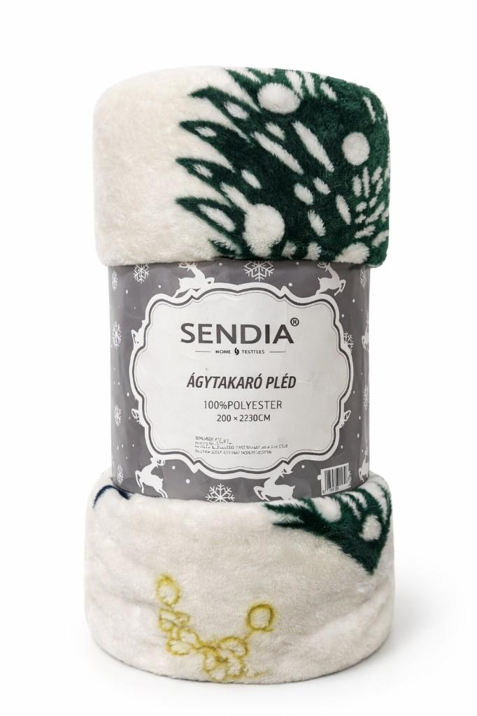 Sendia ágytakaró pléd – fehér, zöld mintás (200x230 cm)